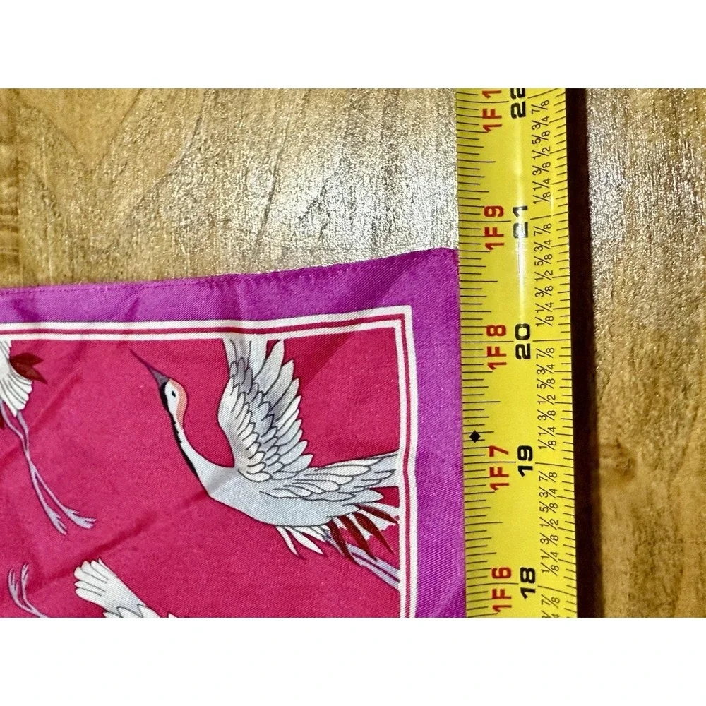 Vintage Pink Flying Cranes Square Neck Scarf Silky 21